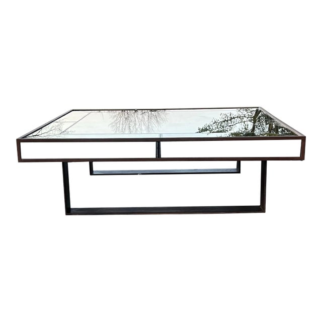 Louise Bradley Antiqued Glass Large Coffee Table For Sale