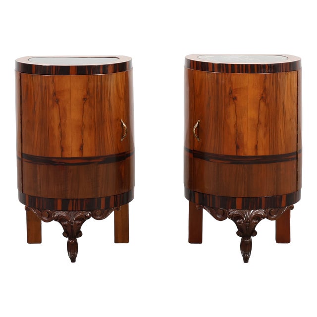 Art Deco Walnut and Marble Nightstands, Italy, 1920s, Set of 2 For Sale