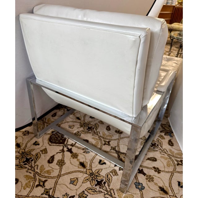 Mid Century Modern Chrome Flat Bar Scoop Lounge Chair and Ottoman Attr. To Milo Baughman For Sale - Image 9 of 11