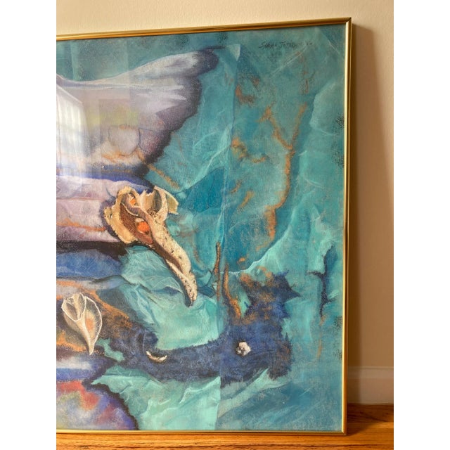 Abstract Seascape Original Abstract Marine Life With Shells Pastel Drawing by Sharon Johnson, Signed, Framed For Sale - Image 3 of 12