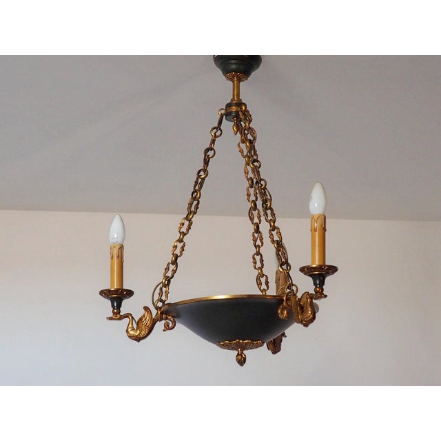 Forest Green Vintage French Empire Bronze Chandelier, 1980s For Sale - Image 8 of 11
