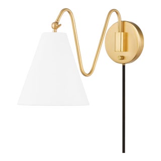 Mitzi Onda 1-Light Portable Plug In Wall Sconce, Aged Brass For Sale