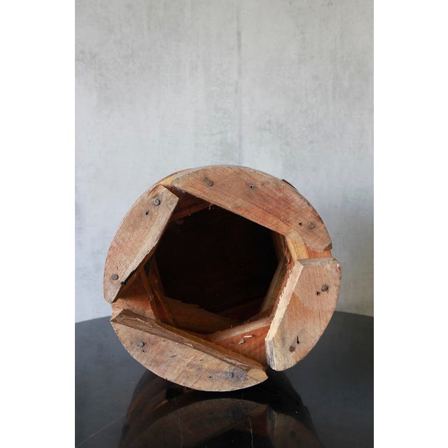 Wood Late 20th Century Stacked Teak Wood Block Round Pedestal Stool Bench For Sale - Image 7 of 9
