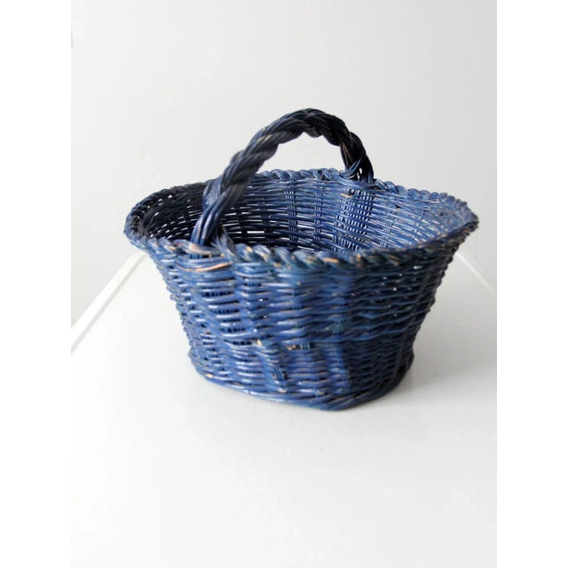 Wood Vintage Blue Harvest Basket For Sale - Image 7 of 9