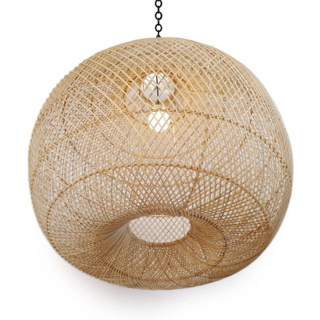 Contemporary Rattan Donut Globe Pendant Light Large For Sale - Image 3 of 12