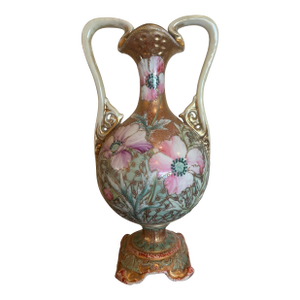 Antique Nippon Royal Kinran Vase 12" Moriage Gold Floral Hand Painted Porcelain