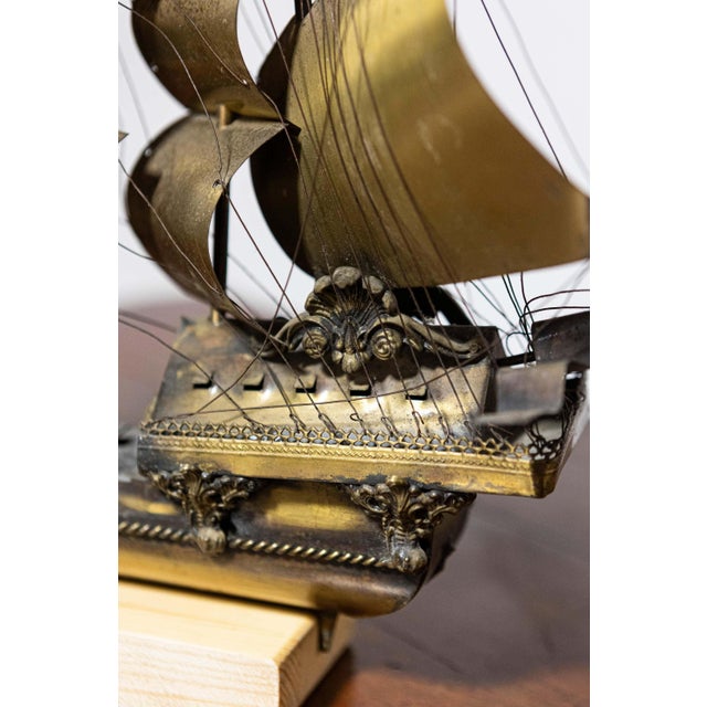 Mid 20th Century Venetian Brass Four-Masted Model Ship with Detailed Décor, Mounted on Base For Sale - Image 9 of 9