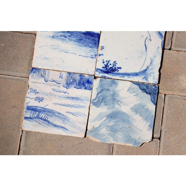 18th Century Portuguese Blue & White Scenic Baroque Tiles, Antique Set of 8 For Sale - Image 6 of 9