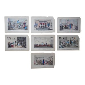 Authentic Antique 19th C. Hand Colored "Life of an Actor" Theater Etchings by Pierce Egan - Set of 7