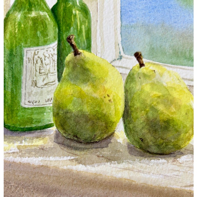 Forest Green Original Watercolor Painting on Paper of “Tiny Bottles and Pears” For Sale - Image 8 of 8