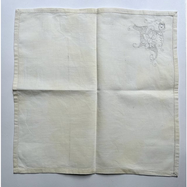 Set of 6 Mid 20th Century Off White Linen & Cotton Dining Napkins With Cut Work For Sale - Image 14 of 16