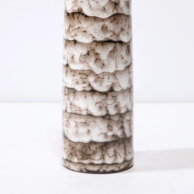 Mid-Century Modernist White and Earth Toned Ceramic Vase With Banded Detailing For Sale - Image 4 of 13