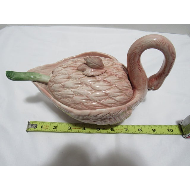 Pink Vintage MCM Fitz & Floyd Tropical Pink Flamingo Porcelain Soup Tureen For Sale - Image 8 of 9