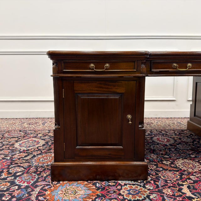 Large Classic English Chesterfield Partner Desk For Sale - Image 10 of 18
