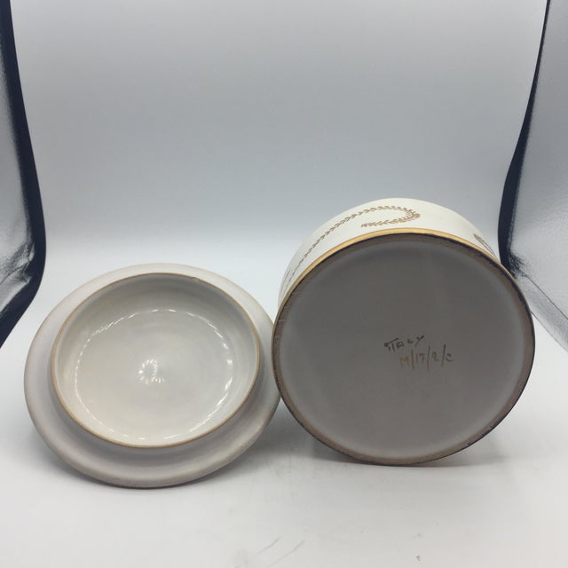 White Gilded Bowl With Lid For Sale - Image 8 of 11