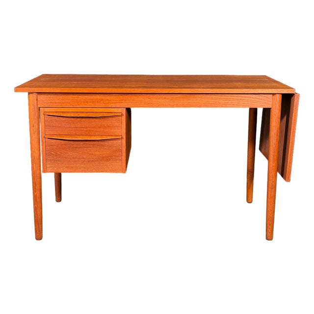 Danish Modern Teak Drop-Leaf Writing Desk With Two Drawers, Denmark, 1960s For Sale