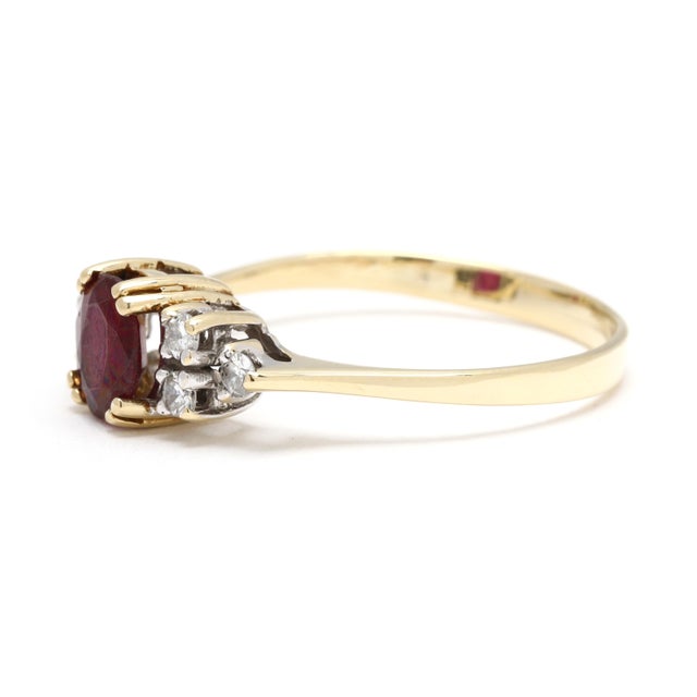 0.68ctw Diamond and Ruby Engagement Ring, 14k Yellow Gold, Ring Size 7.75 For Sale - Image 4 of 6