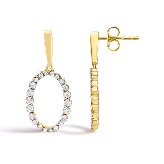 Haus of Brilliance 14K Yellow Gold Graduating 1/2 Cttw Diamond Oval Dangle Earrings, Pair For Sale - Image 4 of 4