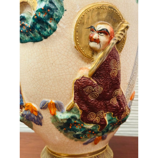 Antique Asian Figural Crackle Glaze Vase With Elephant Motif, Early 1900's For Sale - Image 9 of 11