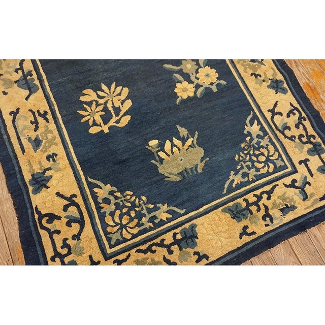 Royal Blue 1920s Antique Medallion Oriental Chinese Blue Wool Rectangle Knotted Small Rug For Sale - Image 8 of 12
