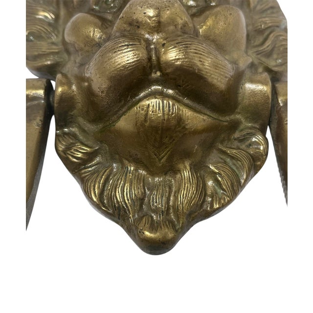 Metal Vintage English Brass Lion Head Door Knocker For Sale - Image 7 of 9
