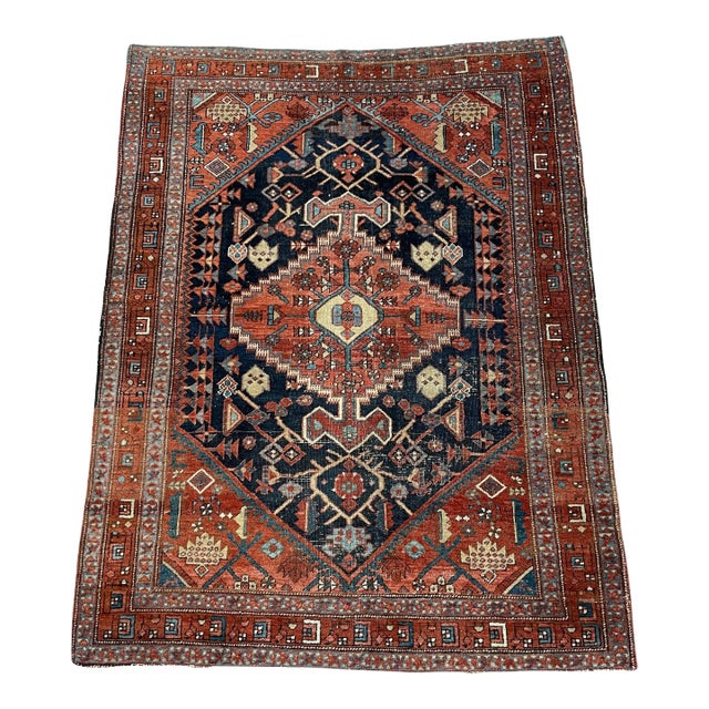 NW Bakshayesh Rug in Navy, Clay, Terracotta 5 x 7 For Sale