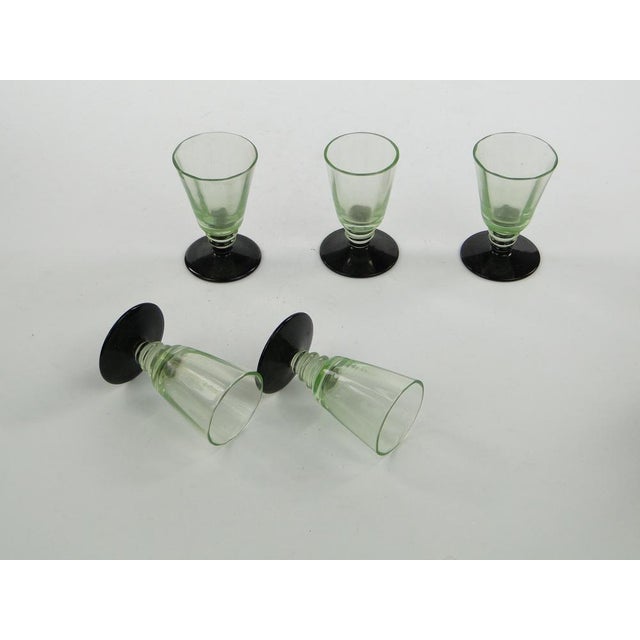 Art Deco Vodka Shot Glasses attributed to Hortensja Glassworks, Poland, 1950s, Set of 5 For Sale - Image 6 of 17