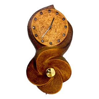 Brutalist Ceramic Stone Wall Light Sconce and Clock, 1970s For Sale