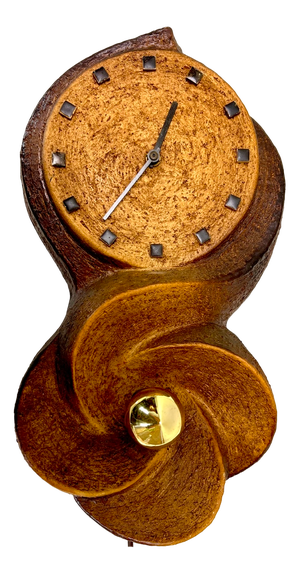 Brutalist Ceramic Stone Wall Light Sconce and Clock, 1970s