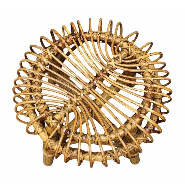 1960s Bamboo and Rattan Circular Stool attributed to Franco Albini, Italy, 1960s For Sale - Image 5 of 8
