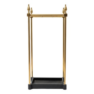 Vintage Brass & Cast Iron Umbrella/Stick Stand With Finials For Sale