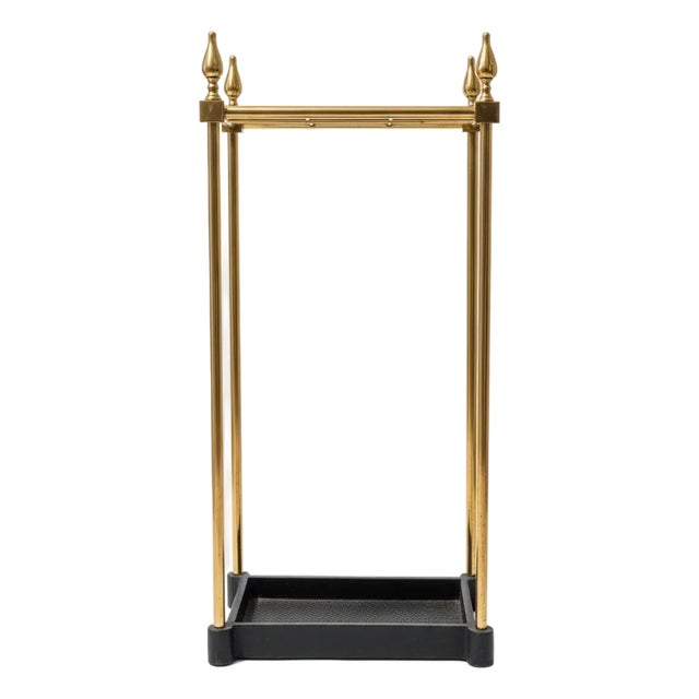 Vintage Brass & Cast Iron Umbrella/Stick Stand With Finials For Sale