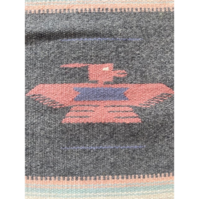 Rustic Vintage Chimayo Thunderbird Gray Geometric Weaving For Sale - Image 3 of 5
