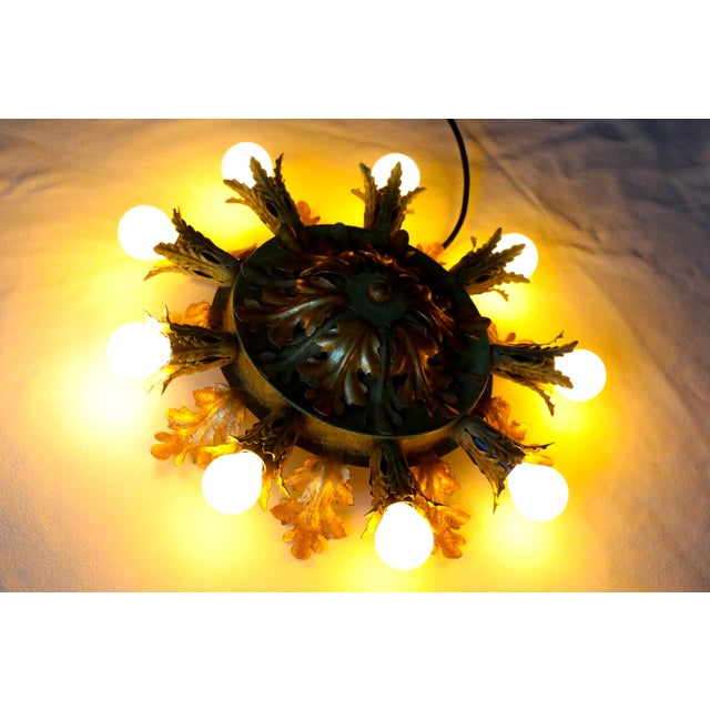 Vintage Gold & Green Florentine Ceiling Lamp from Banci, 1970s For Sale - Image 12 of 15