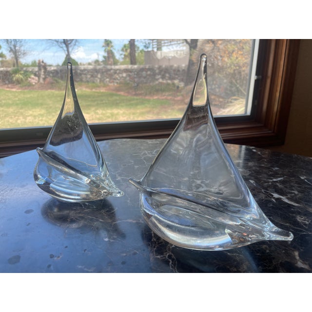 Clear Glass Art Sailboats, heavy weight.