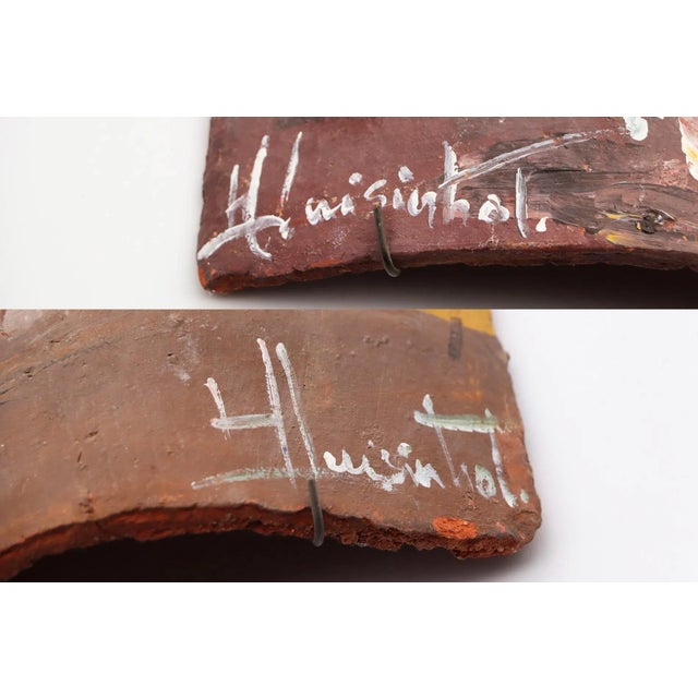 1950s Set of Two Rustic Painted Roof Tiles Depicting a Windmill and a House, Portuguese For Sale - Image 11 of 12