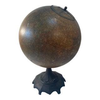 1924 Antique Terrestrial Globe Cast Bronze Art Nouveau For Sale