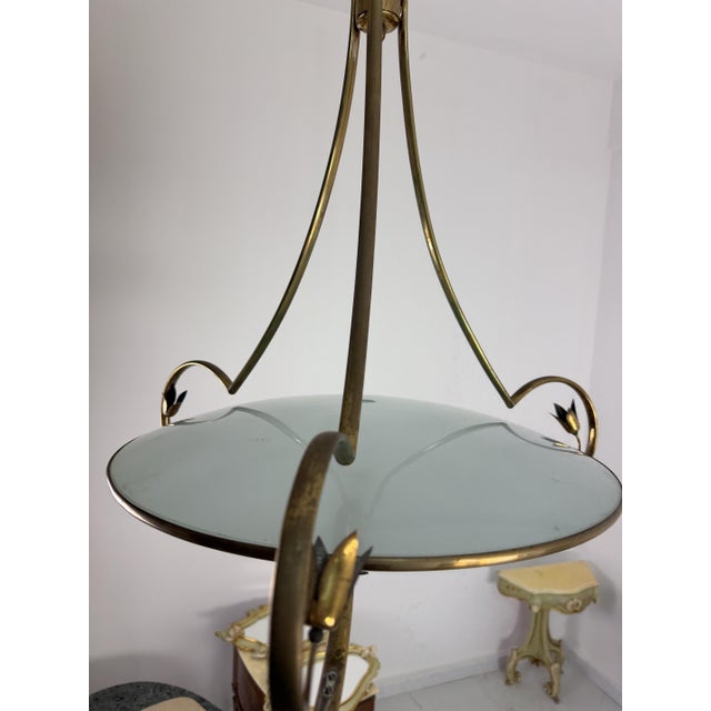 Murano Glass and Brass Chandelier in the style of P. Chiesa for Fontana Arte, 1960s For Sale - Image 12 of 18