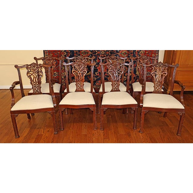 ​Gorgeous Set of 8 Mahogany Maitland Smith Chippendale Style Dining Chairs Dimensions : Arm Chairs - 38" Tall X 25" Wide X...