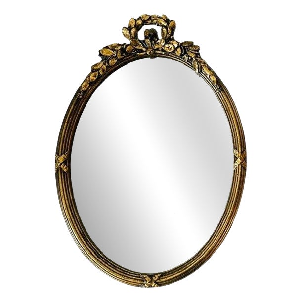 Mid-Century Hollywood Regency Oval Baroque Mirror with Leaf Decoration, 1960s For Sale