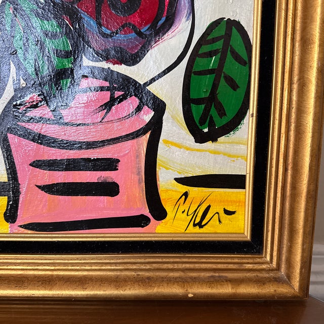 Abstract 1970s Peter Keil Flowers Abstract Painting ~ Framed For Sale - Image 3 of 9