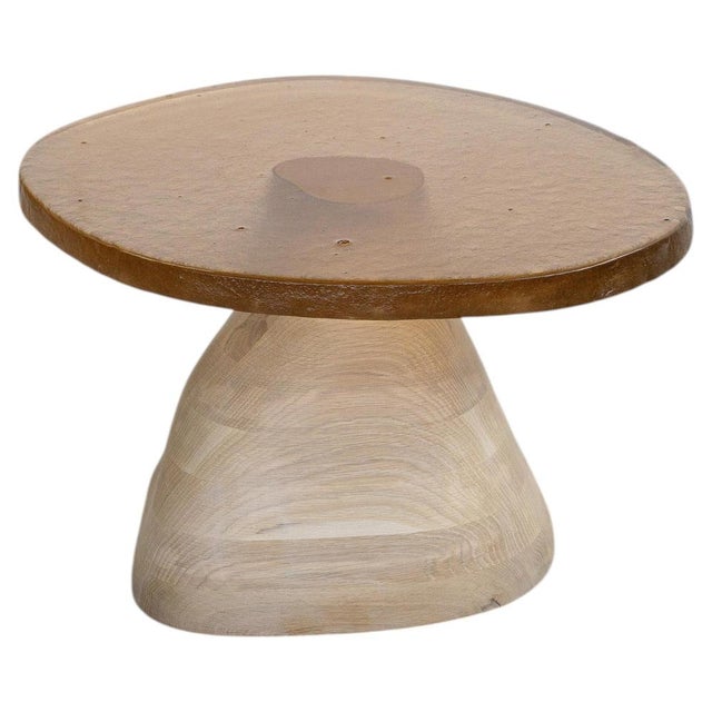 Fused Salmon Glass and White Oak Side Table by Alexander Knysch For Sale - Image 10 of 10