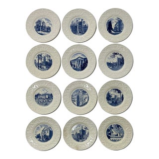 Complete Duke University Wedgwood Set of 12 Commemorative Plates 1937 First Edition For Sale