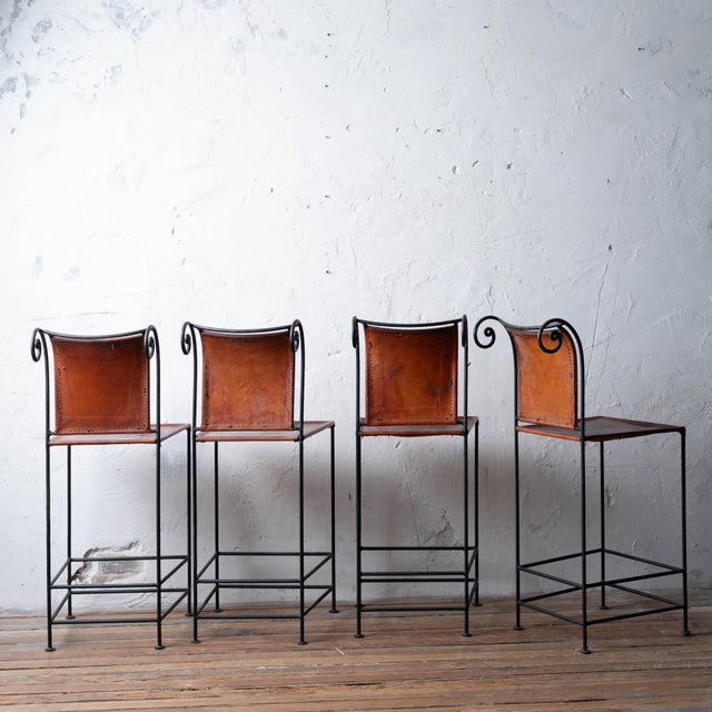 1960s Spanish Hacienda Wrought Iron & Leather Counter Stools, 1960s For Sale - Image 5 of 18