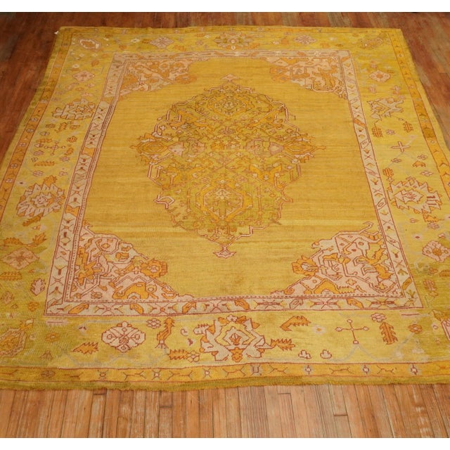 Antique Zabihi Collection Gold Green Oushak Rug For Sale In New York - Image 6 of 12