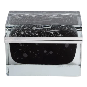 Giant Hand Blown Murano Glass Box in Onyx Black With Bubbles and Chrome Fittings