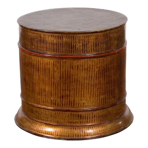 Burmese Vintage Negora Lacquer Circular Storage Bin with Vertical Stripes