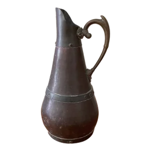Vintage Copper and Brass Water Jug or Pitcher Handmade in Heavy Copper and Brass Handle