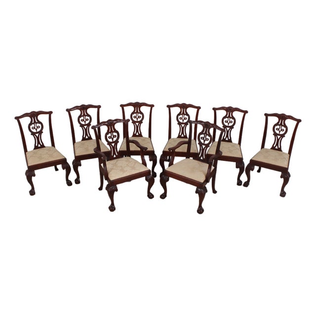 Set of 8 Baker Chippendale Mahogany Dining Room Chairs For Sale