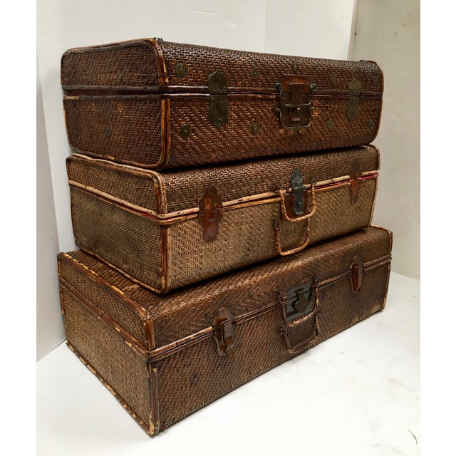 Stacking Vintage Wicker Suitcases Set of 3 Chairish